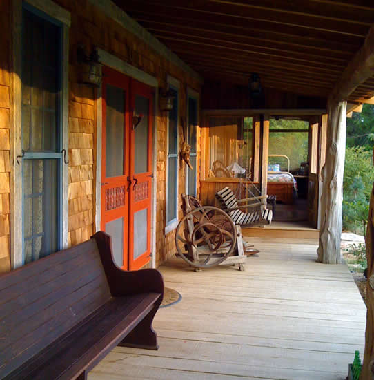 The front porch at The Pioneer Trading Post near Gatlinburg, Tennessee